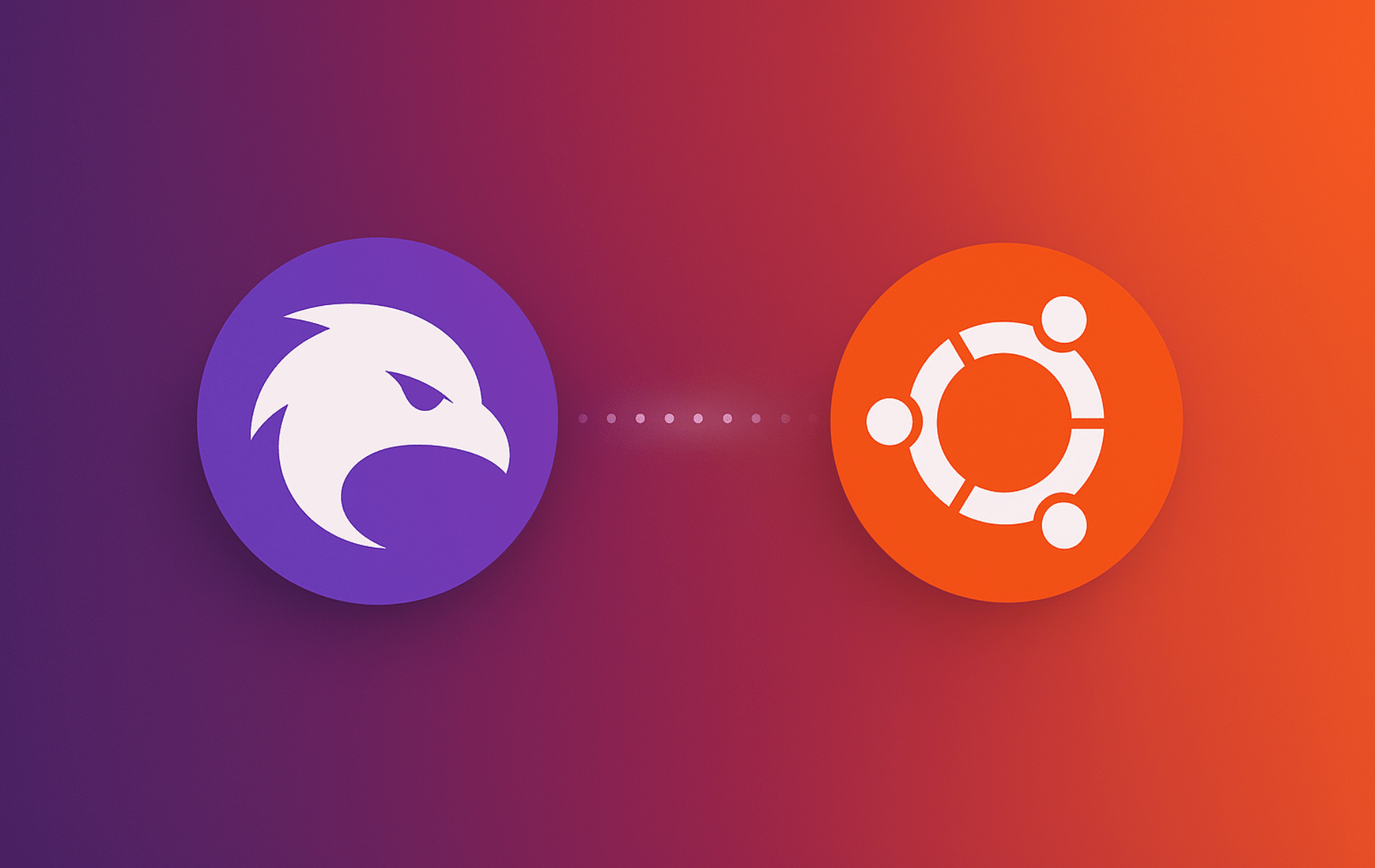 Falkon Browser falcon logo with Ubuntu circle of friends and terminal command window