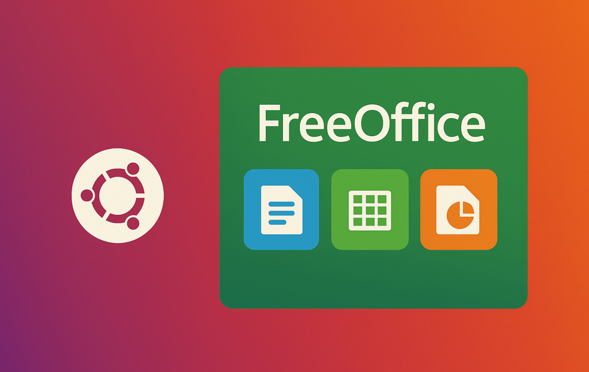 FreeOffice suite applications on Ubuntu Linux showing TextMaker PlanMaker and Presentations