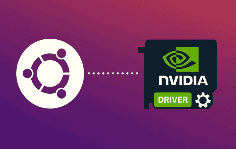 Ubuntu logo connected to NVIDIA graphics card with driver text showing GPU driver installation process