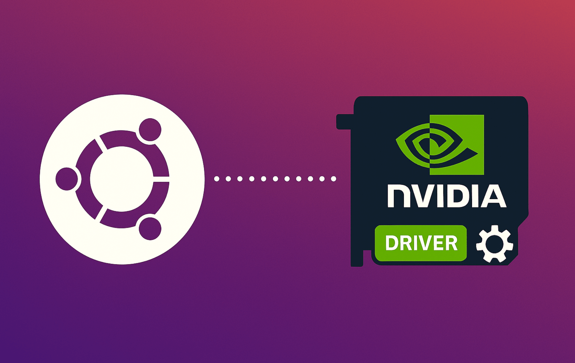 Ubuntu logo connected to NVIDIA graphics card with driver text showing GPU driver installation process