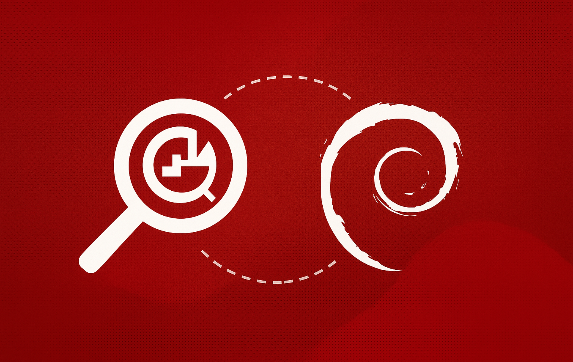 Red background with white magnifying glass icons showing detective work symbolizing rootkit detection and system security scanning