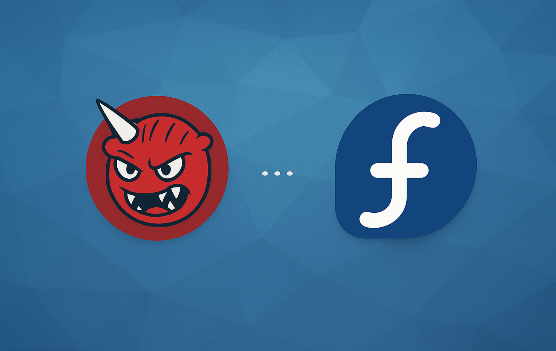 ClamAV and Fedora Linux logos on blue geometric background