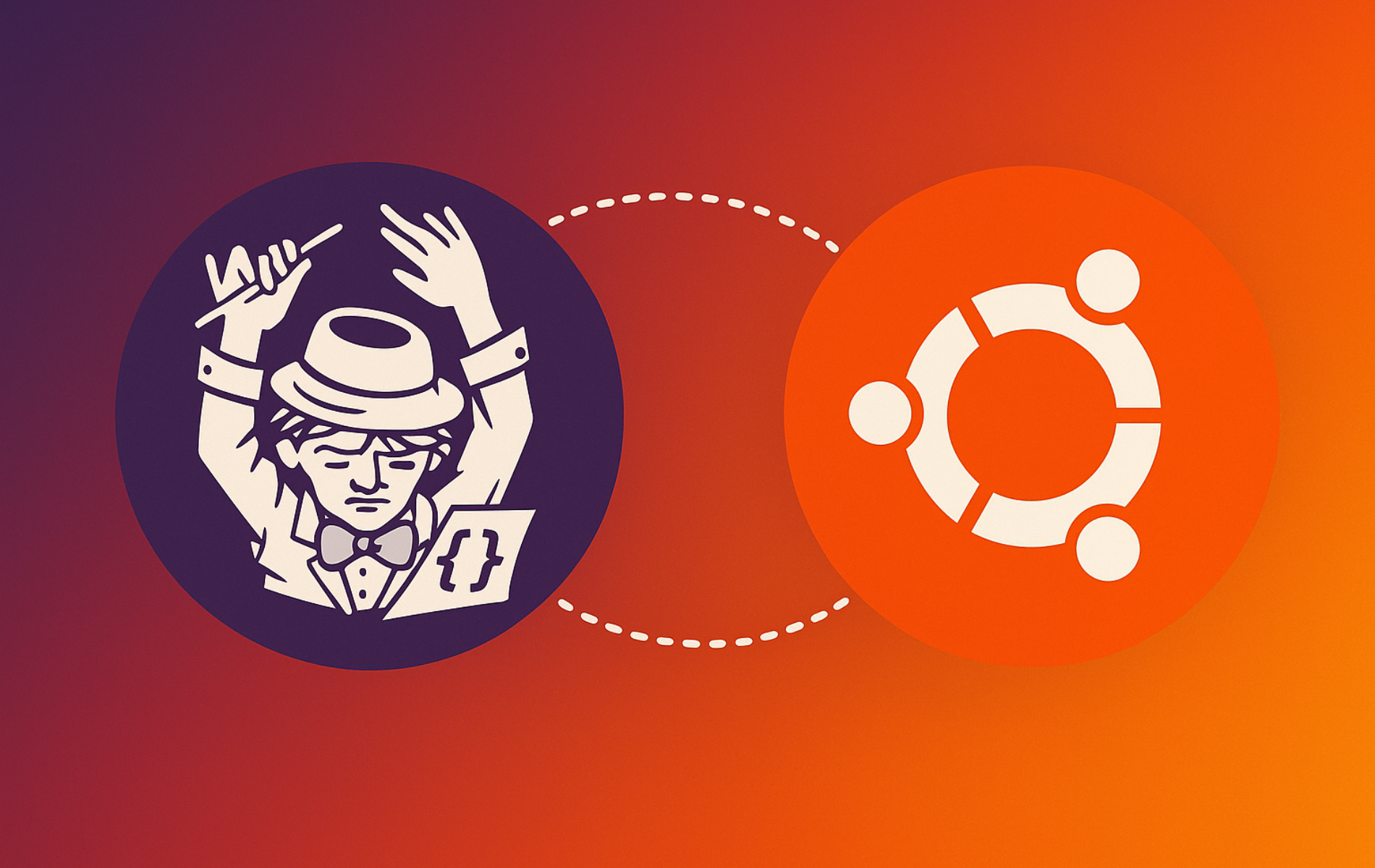 Composer PHP logo with code brackets and Ubuntu logo showing dependency management installation