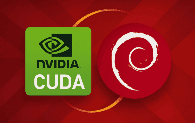 NVIDIA CUDA logo on green background next to Debian logo showing GPU computing installation guide for Debian Linux