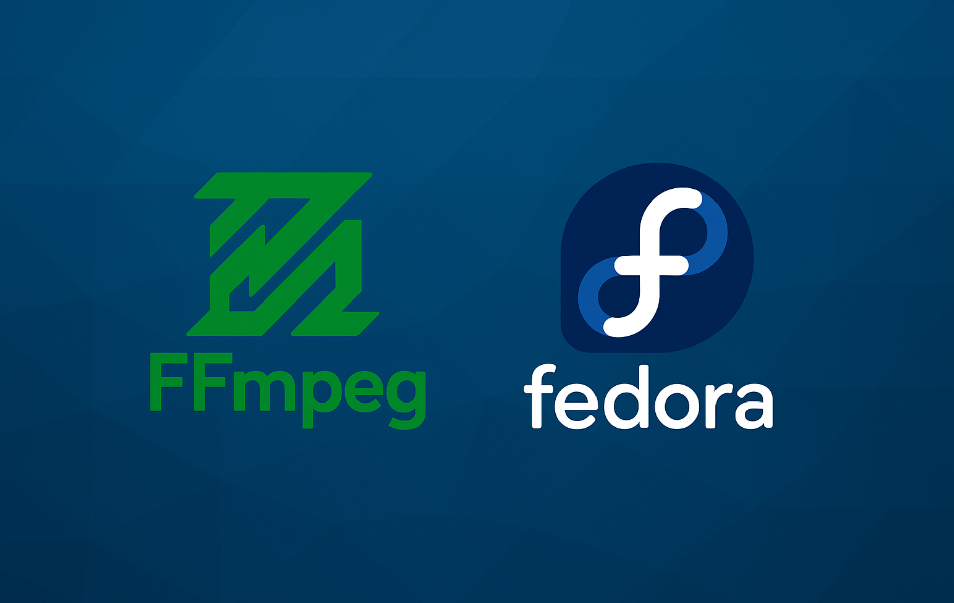 FFmpeg and Fedora Linux logos on blue background showing multimedia framework installation