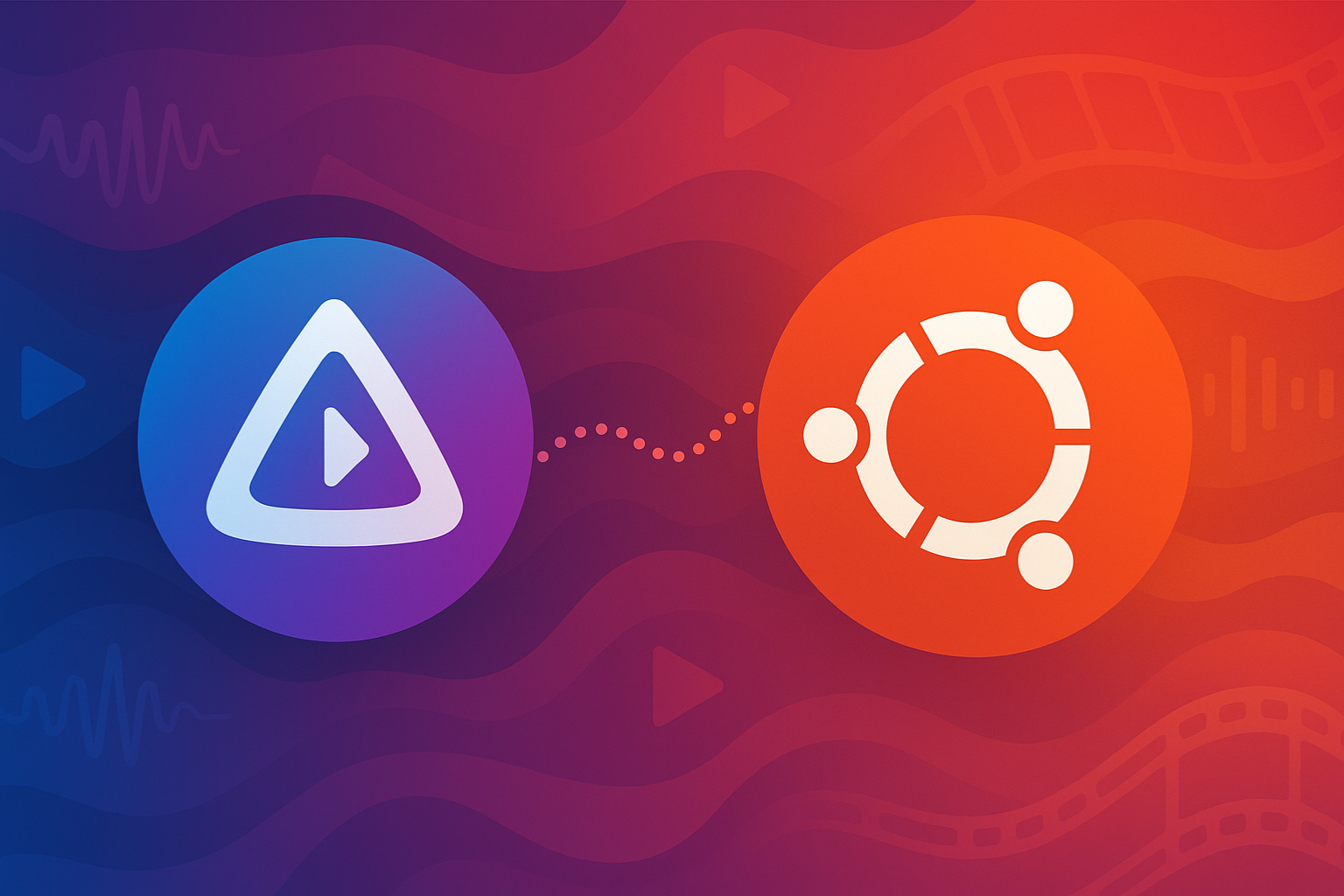 Jellyfin Media Server logo connected to Ubuntu logo on gradient background representing streaming server installation