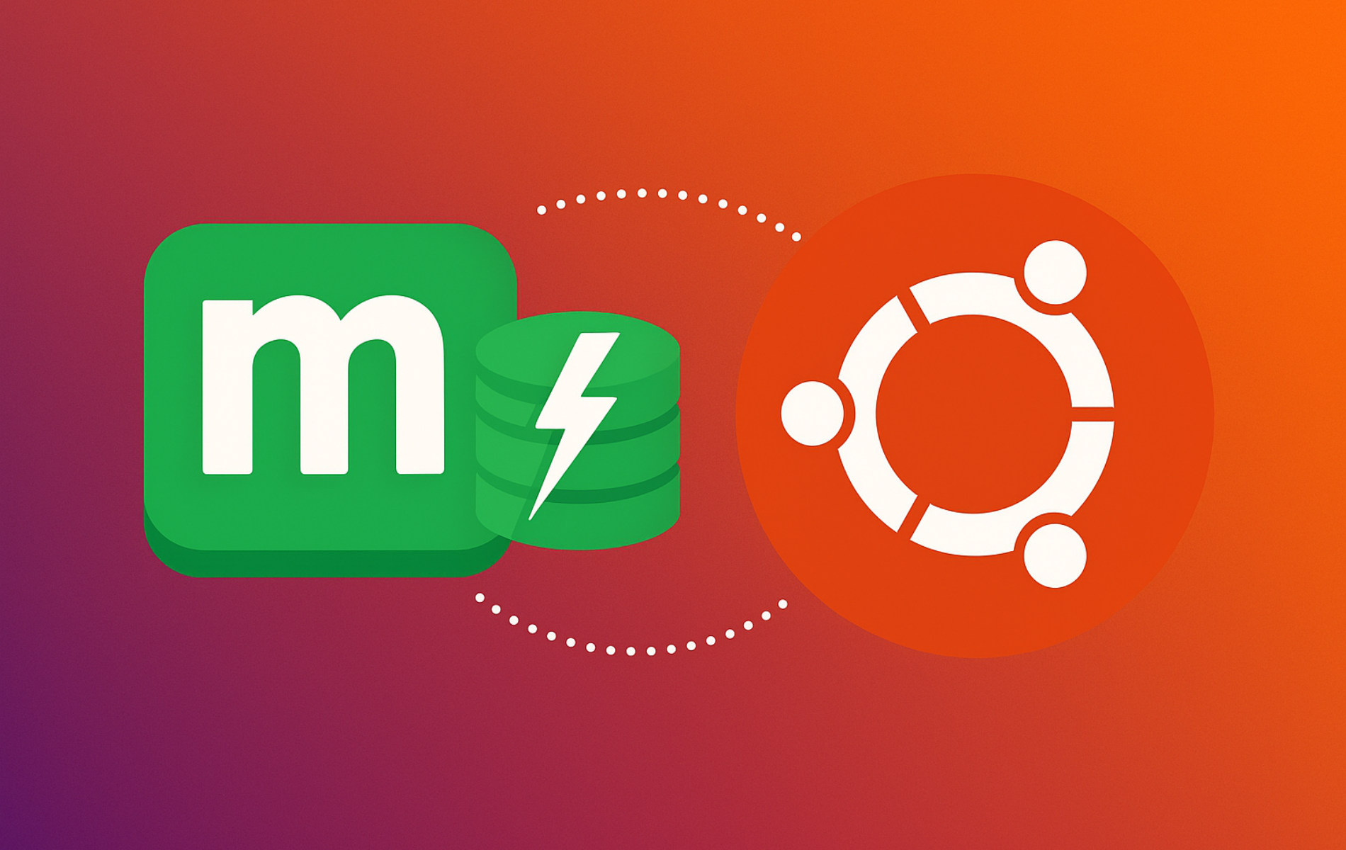 Memcached logo with lightning bolt and database cylinder next to Ubuntu logo with dotted connection line