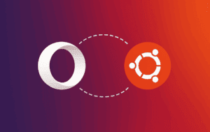 Opera browser logo connected to Ubuntu logo representing Opera installation on Ubuntu Linux