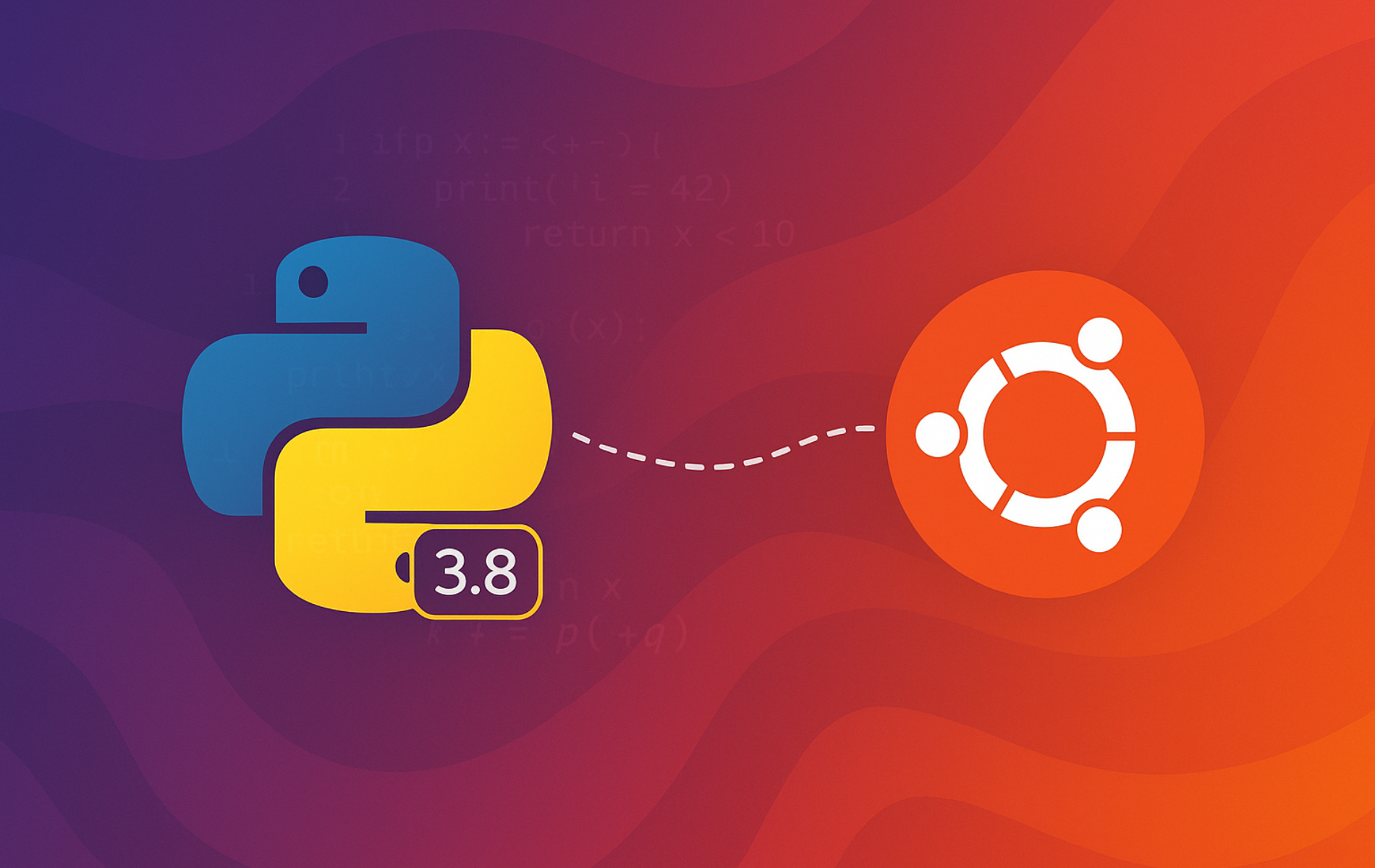 Python 3.8 logo with Ubuntu logo connected by dashed line showing legacy version installation