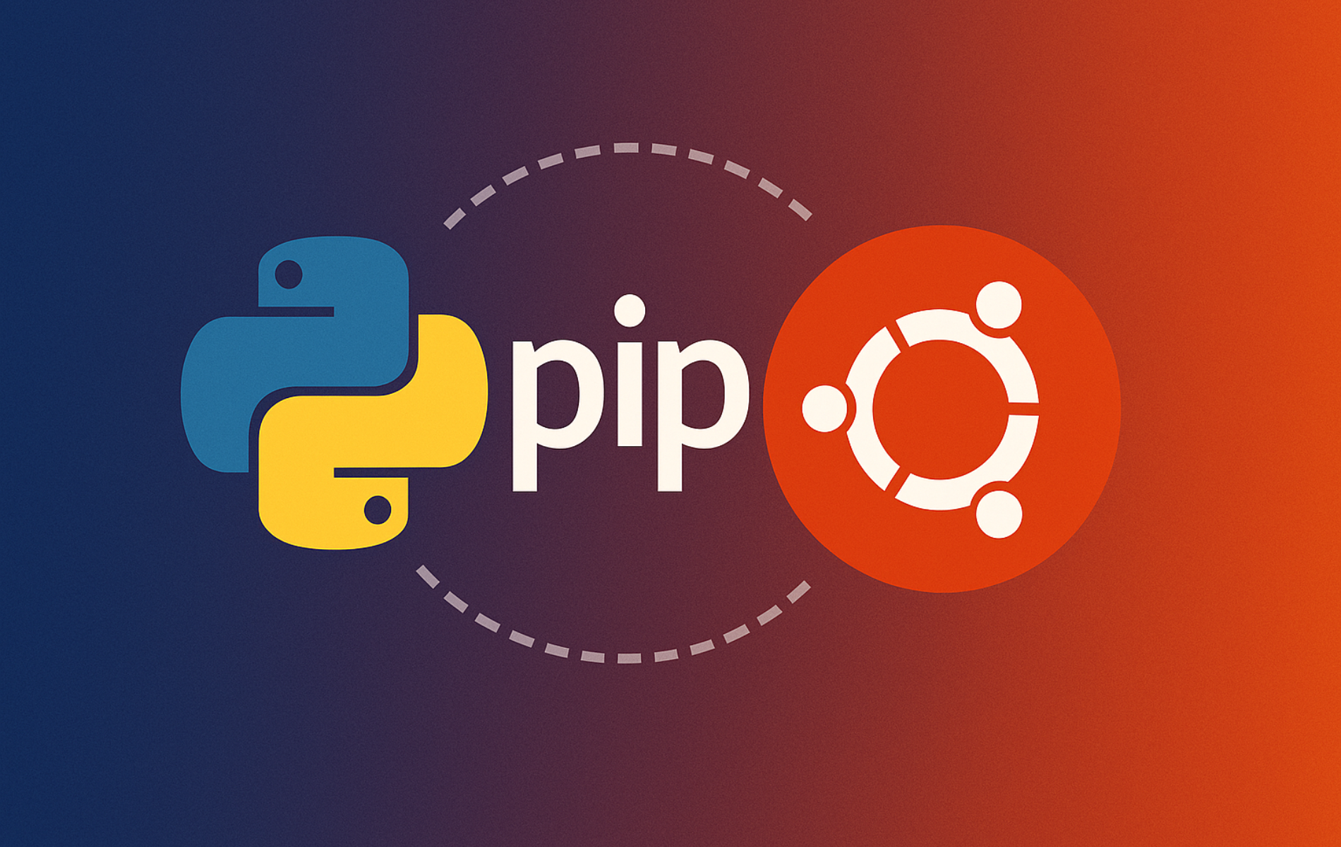 Python pip logo with Ubuntu logo connected by dashed line showing package management integration