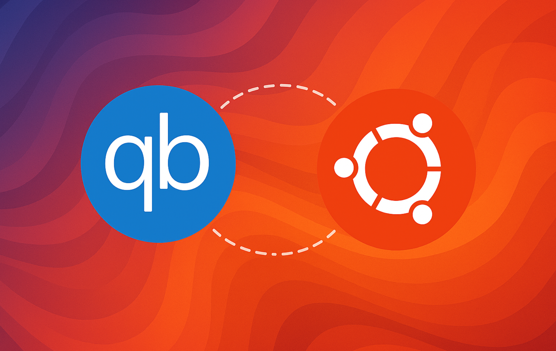 qBittorrent logo with Ubuntu logo connected by dashed line on gradient background showing torrent client installation