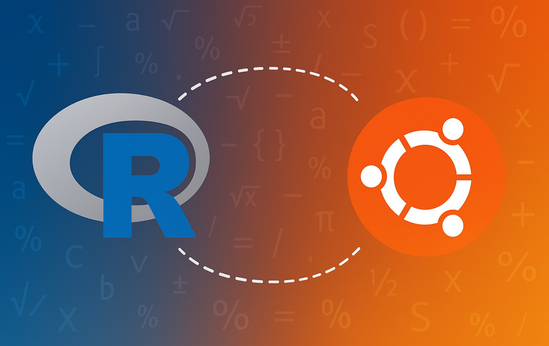 R programming language logo with Ubuntu logo and terminal showing CRAN repository configuration commands