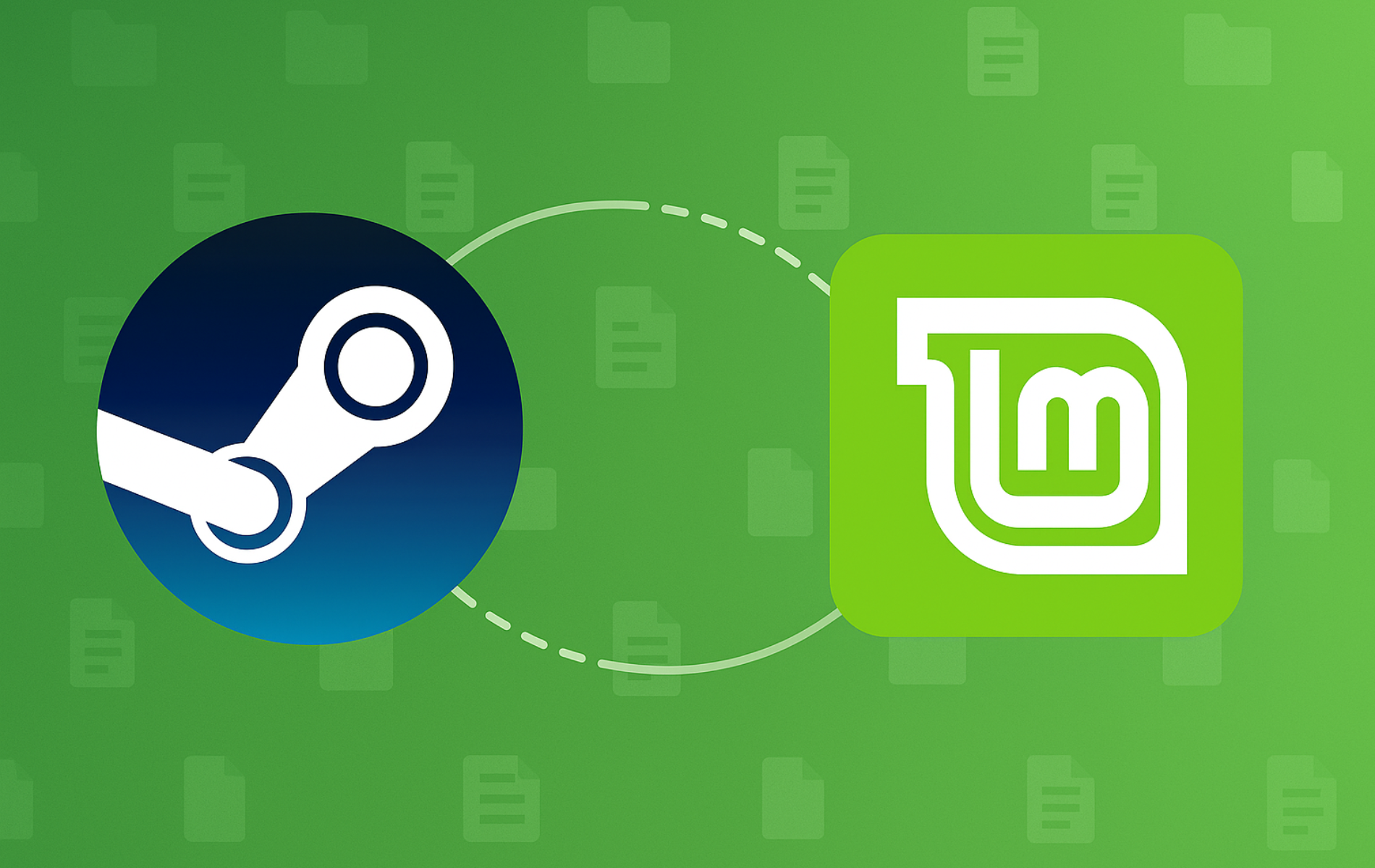 Steam and Linux Mint logos connected, representing Steam gaming client installation on Linux Mint