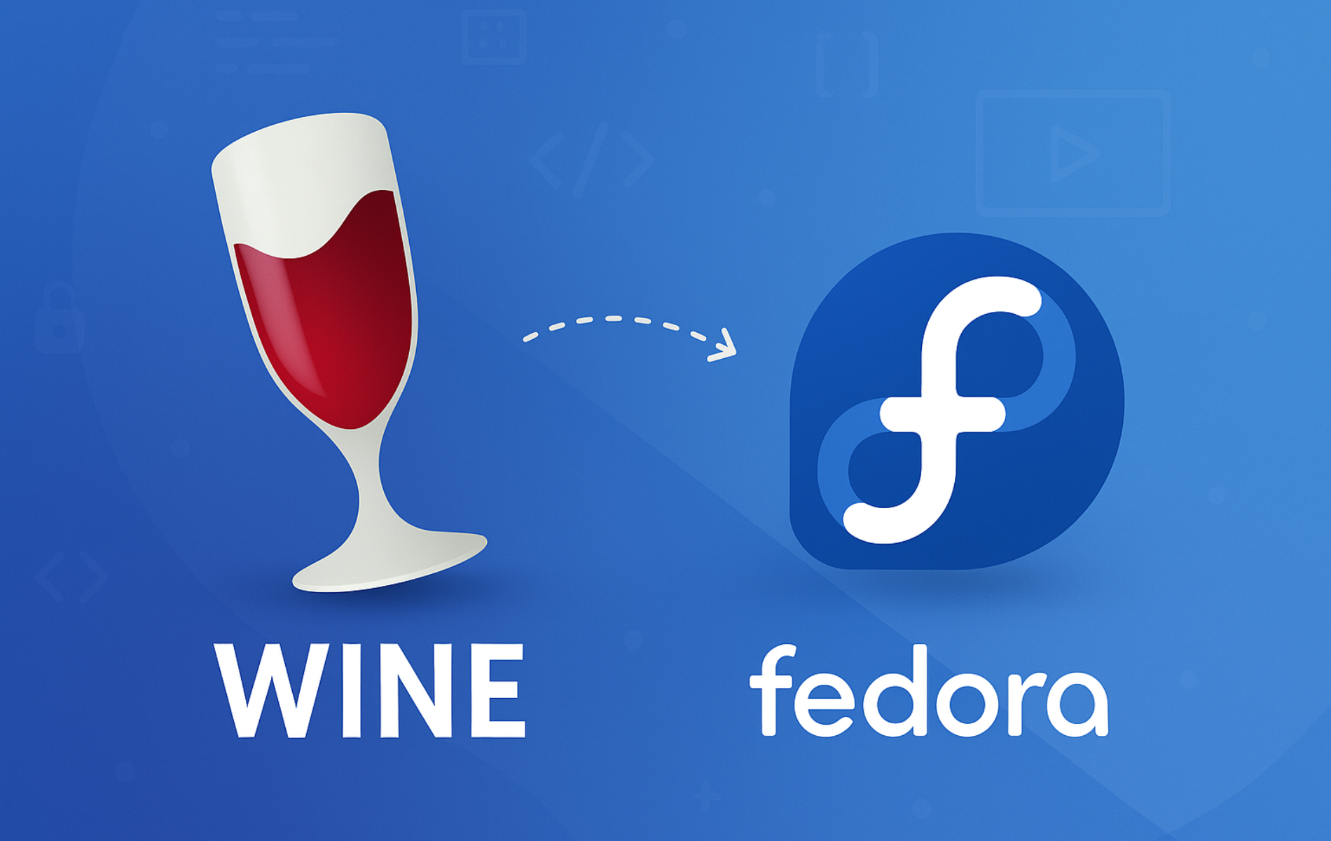 Wine compatibility layer logo with Fedora Linux logo showing Windows application integration