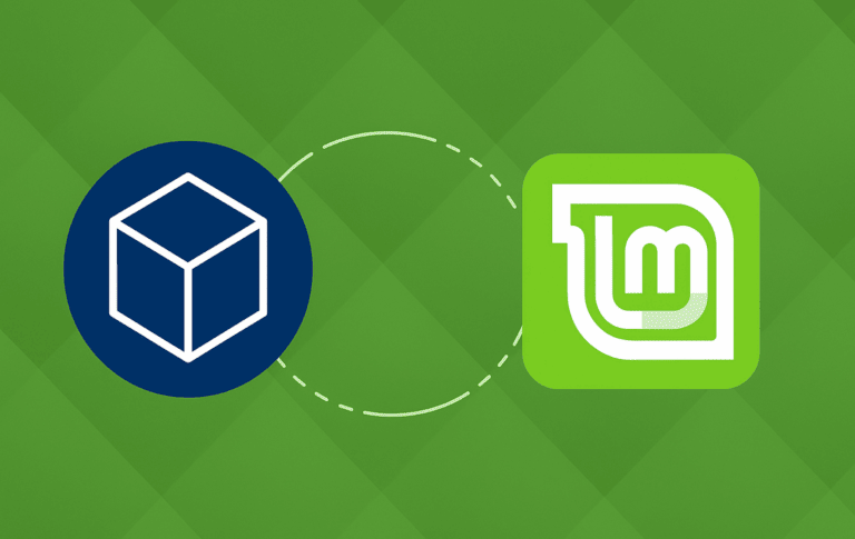 Flatpak logo connected to Linux Mint logo showing upgrade path between package manager and distribution