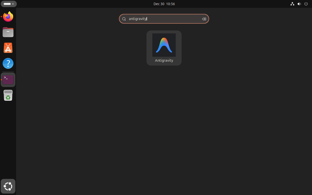 Google Antigravity icon appearing in Ubuntu Activities search after typing antigravity