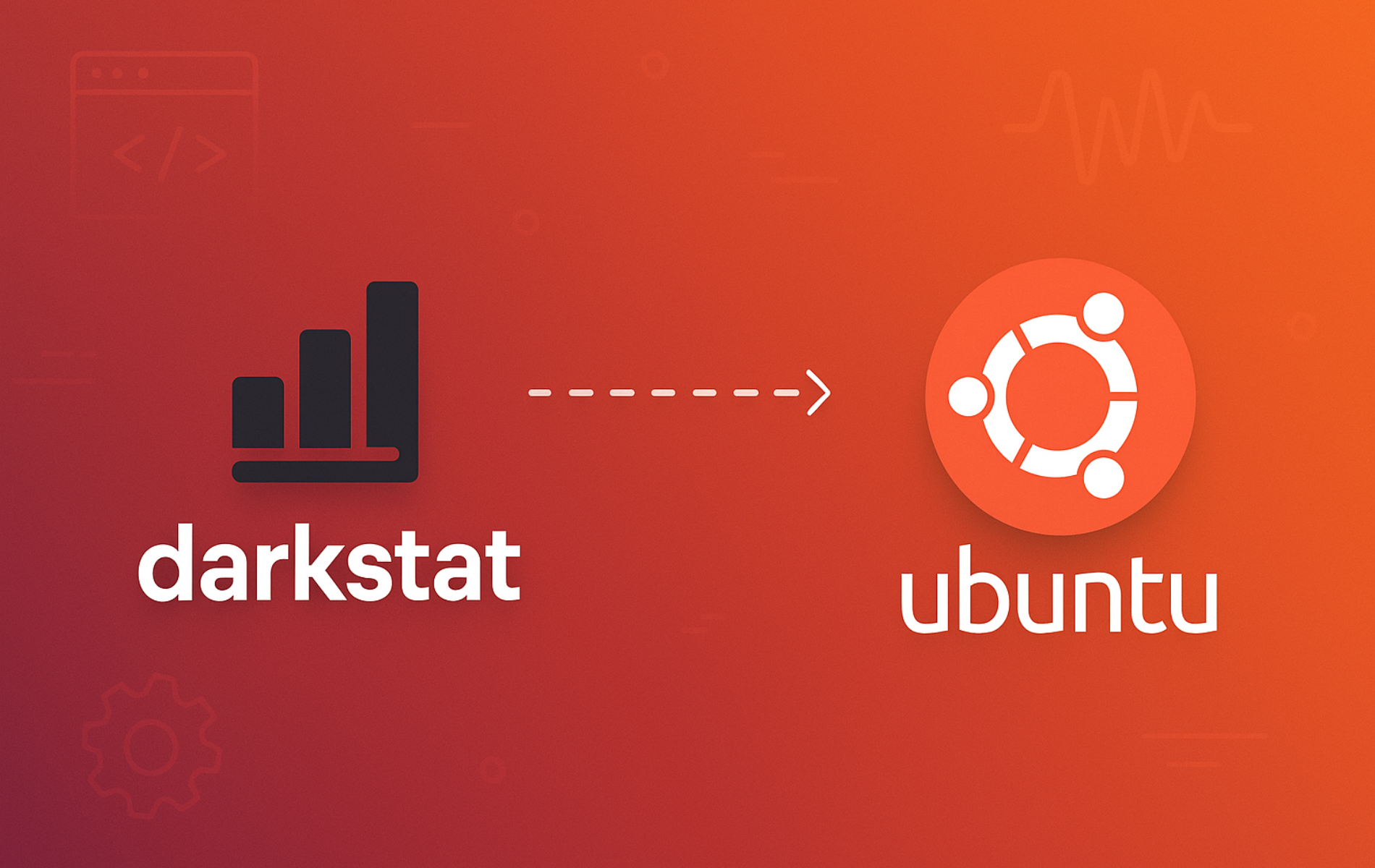 Darkstat network traffic analyzer logo with bar chart icon connected to Ubuntu logo on orange gradient background
