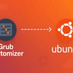 Grub Customizer application logo with Ubuntu branding showing bootloader configuration interface and customization options