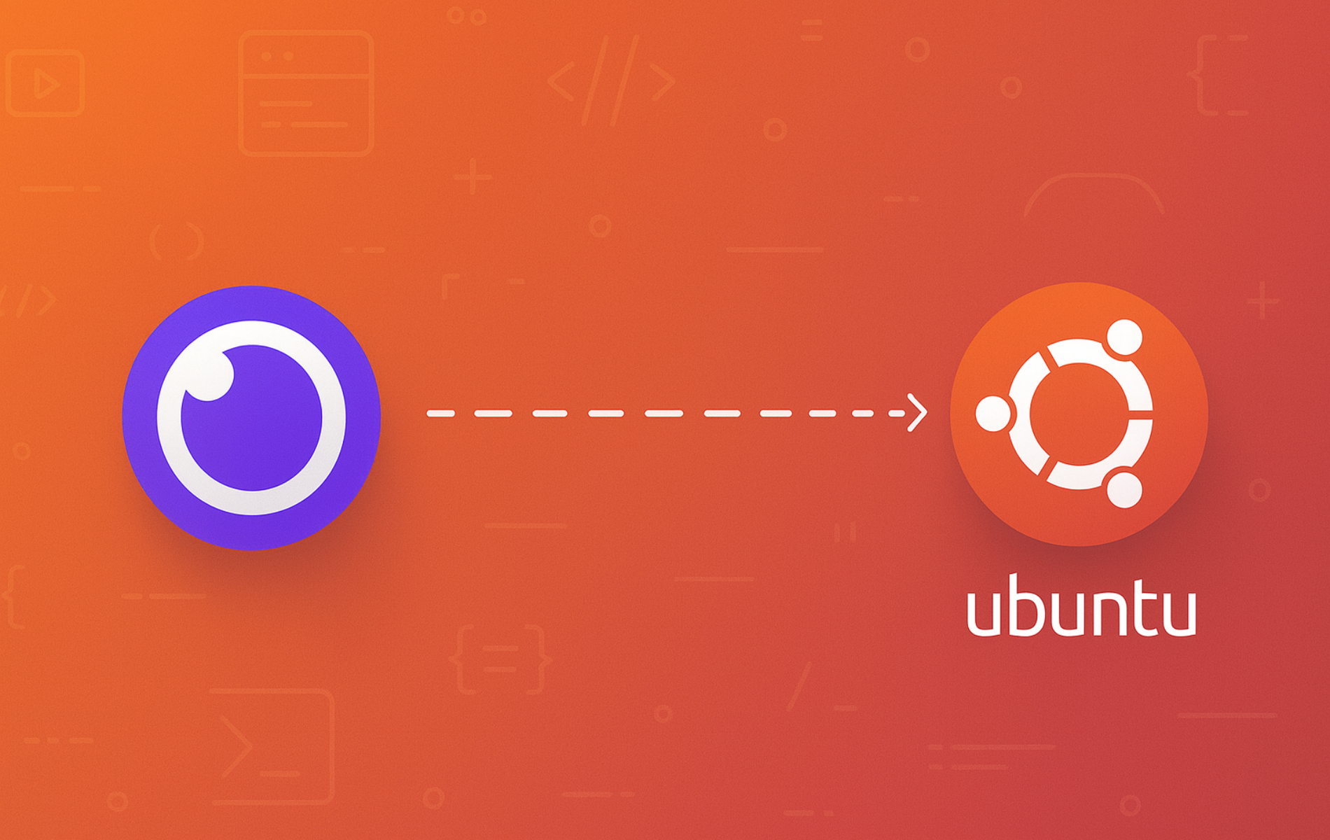 Insomnia API client icon connected to Ubuntu logo with arrow showing installation workflow on orange gradient background