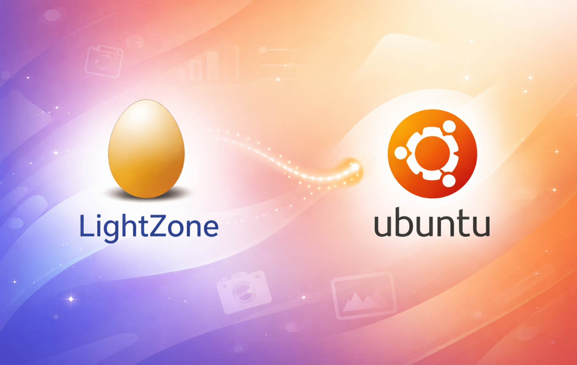 LightZone photo editor logo alongside Ubuntu logo on gradient background