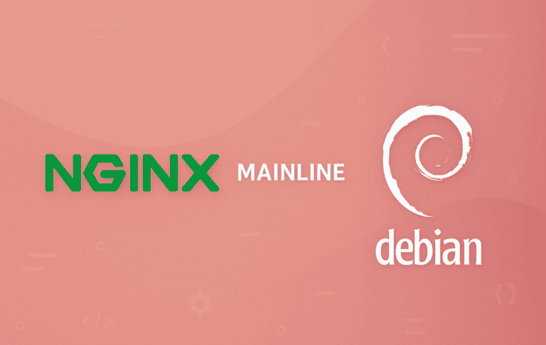 Nginx Mainline logo alongside Debian swirl logo on gradient background