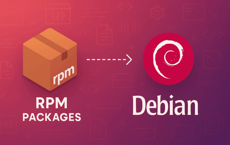 RPM package icon with arrow pointing to Debian logo, illustrating RPM to DEB conversion