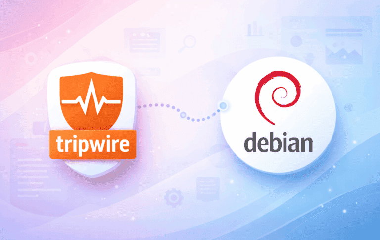 Tripwire and Debian logos representing file integrity monitoring installation on Debian Linux