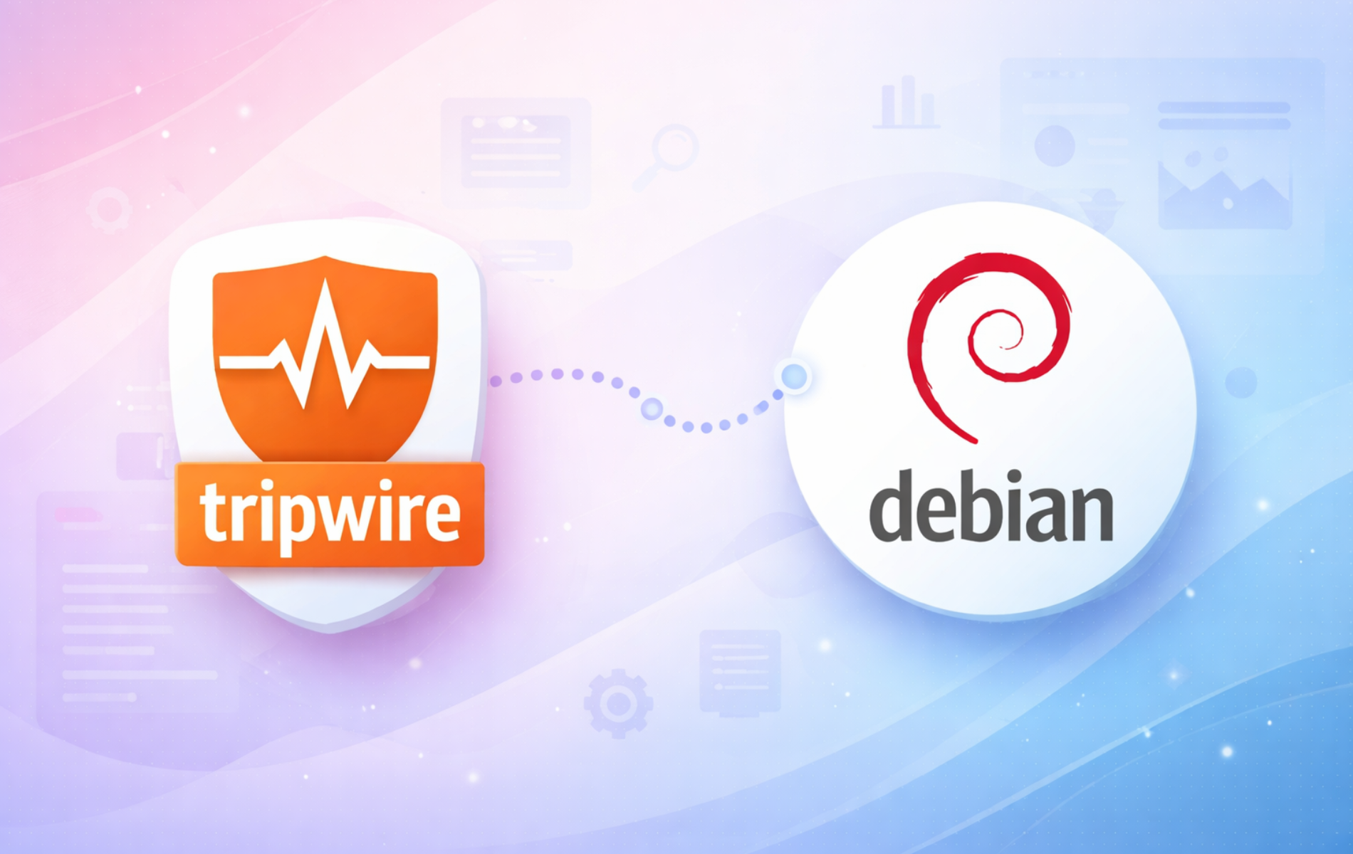 Tripwire and Debian logos representing file integrity monitoring installation on Debian Linux