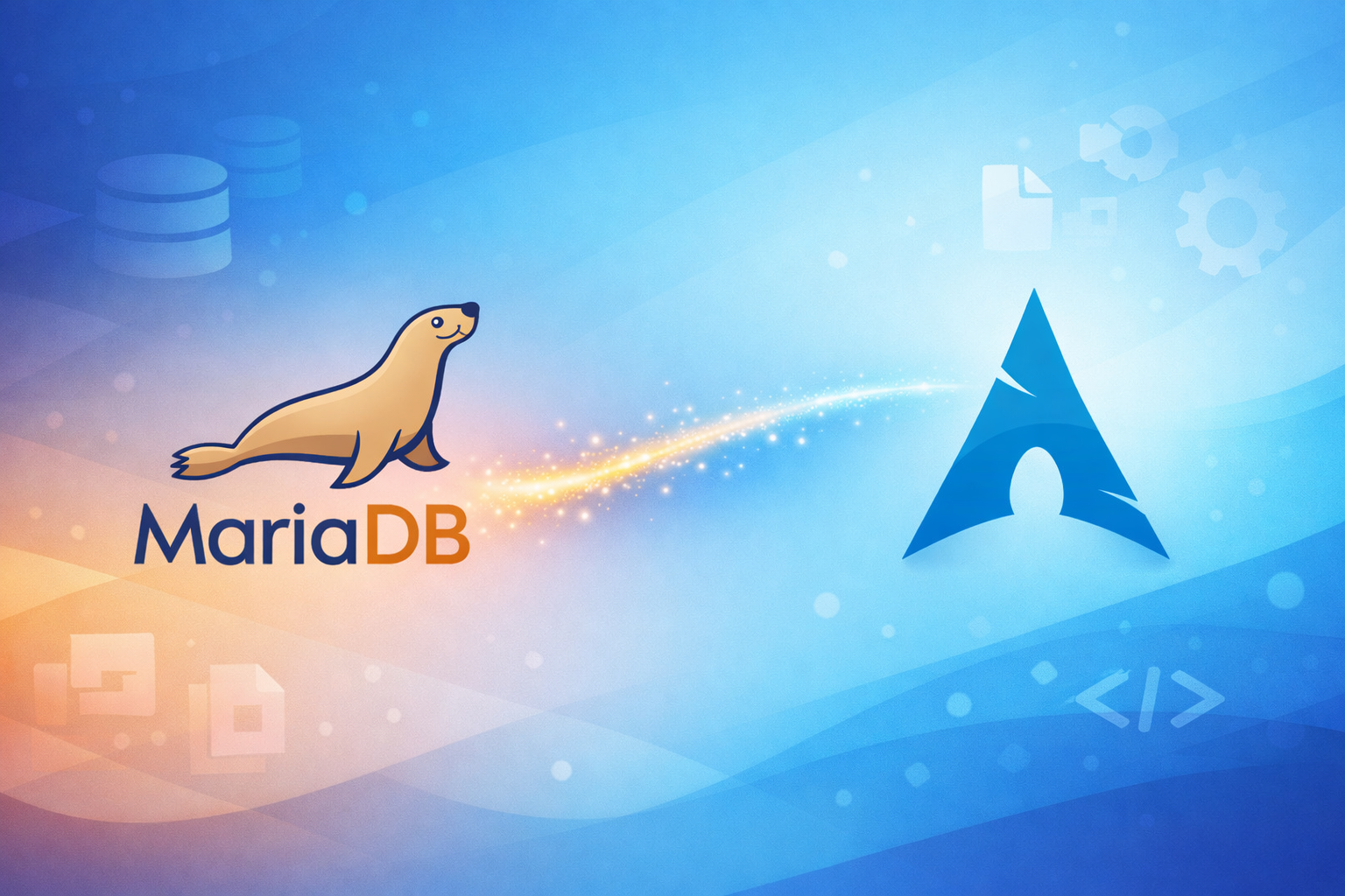 MariaDB and Arch Linux logos with database and code icons