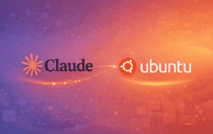 Claude Code and Ubuntu logos on a purple and orange gradient background