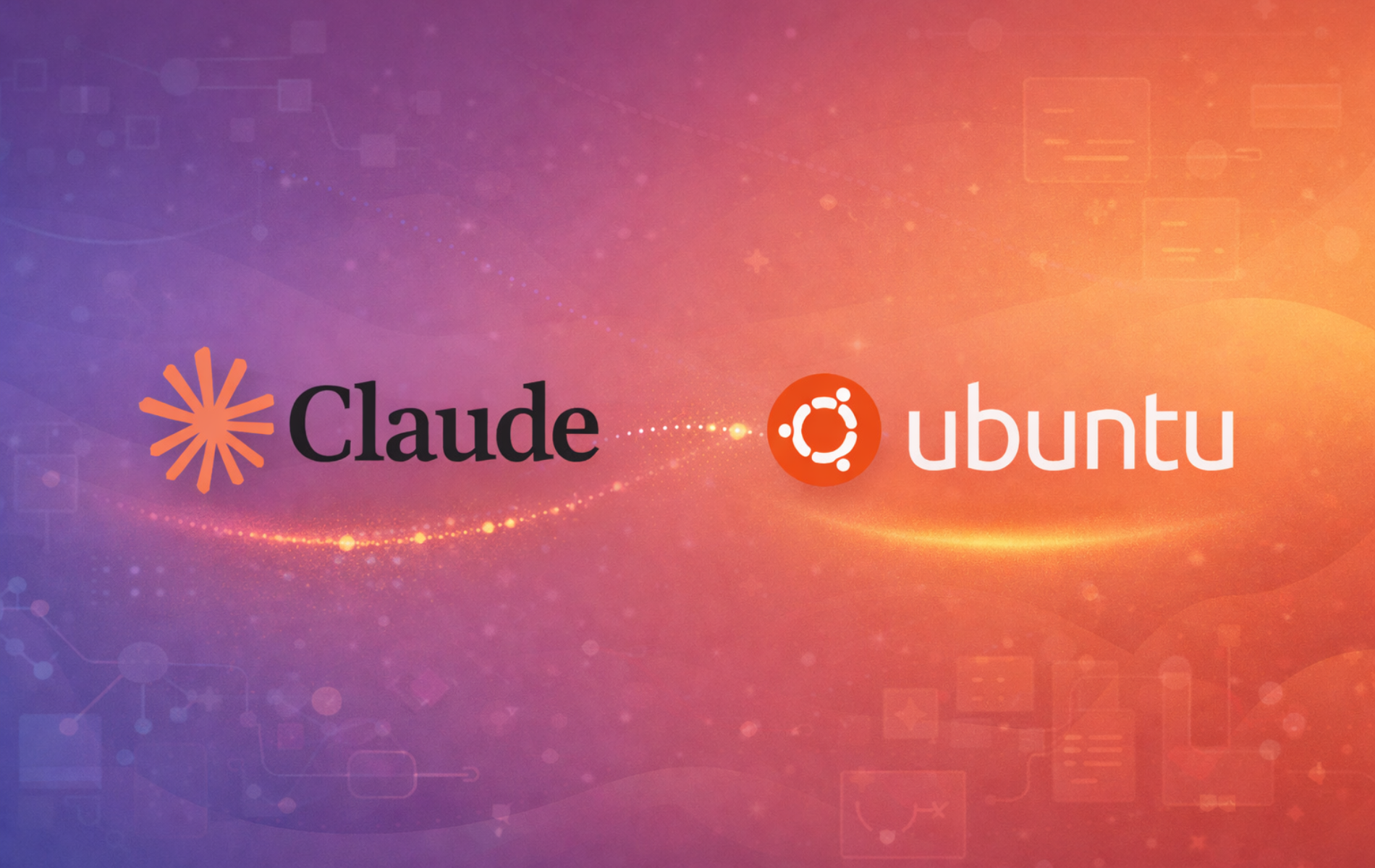 Claude Code and Ubuntu logos on a purple and orange gradient background