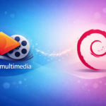 Deb-multimedia repository logo with film reel and play button next to the Debian swirl logo