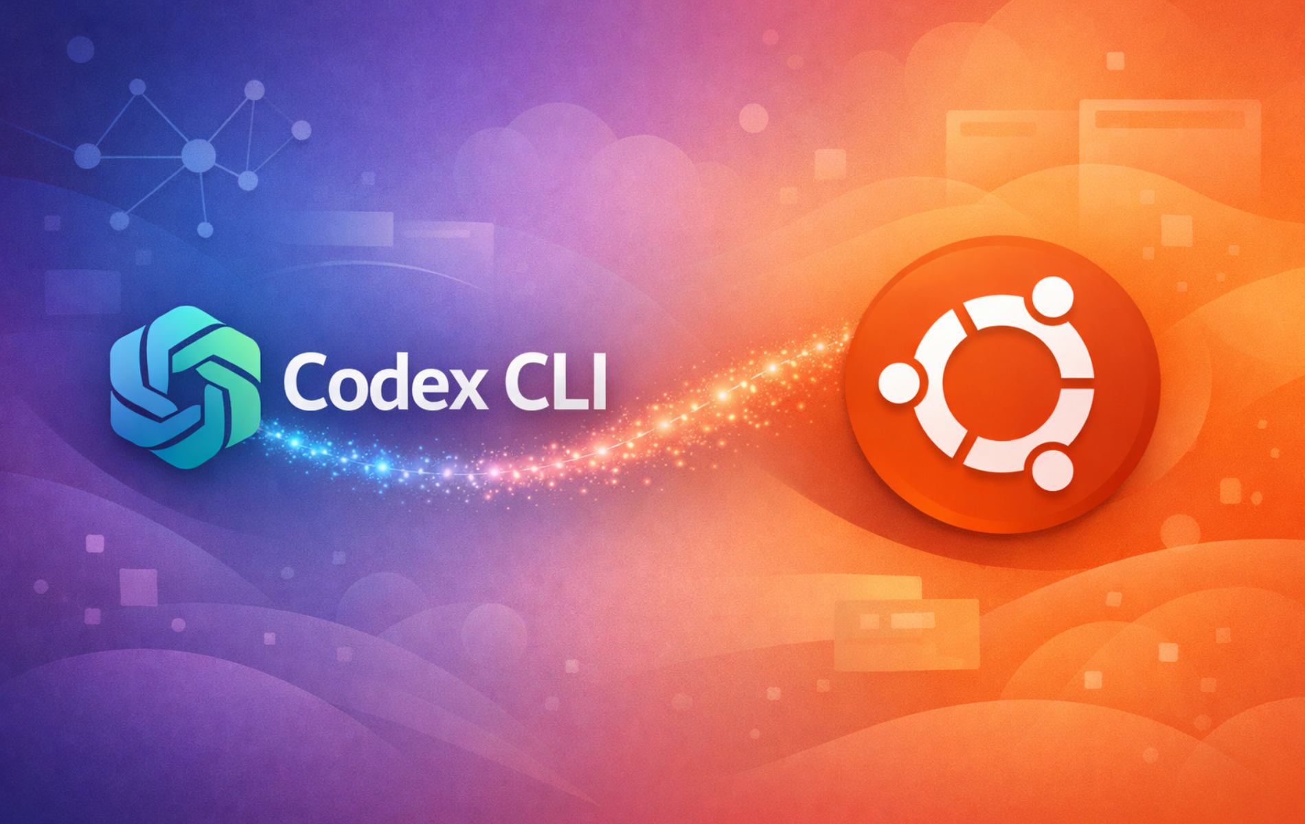 Codex CLI and Ubuntu logo connected by gradient line on purple-to-orange background