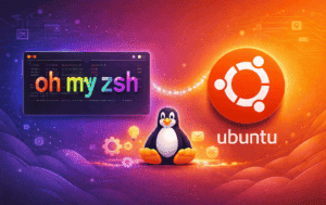 Terminal window showing Zsh shell with Oh My Zsh theme and Ubuntu logo
