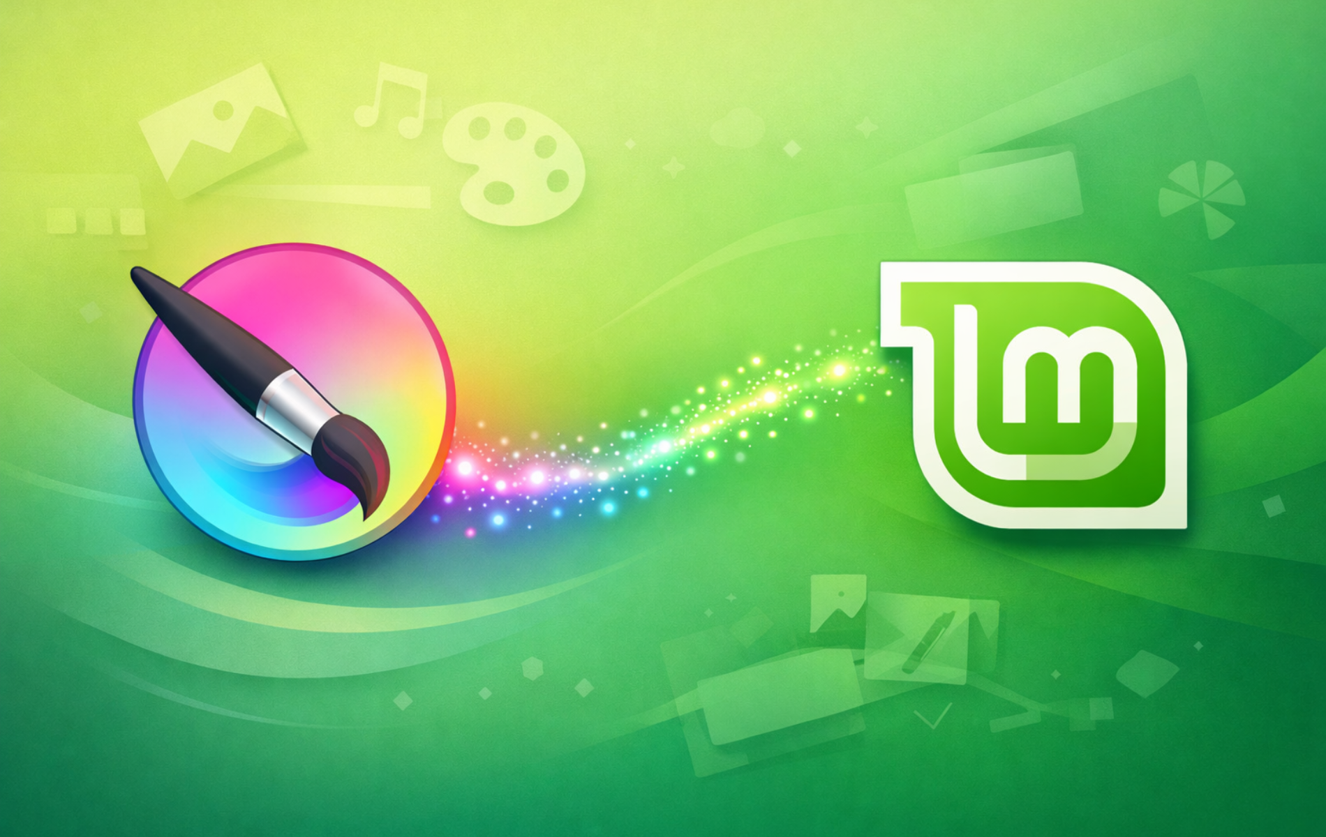 Krita digital painting application logo with paintbrush alongside Linux Mint logo on green background