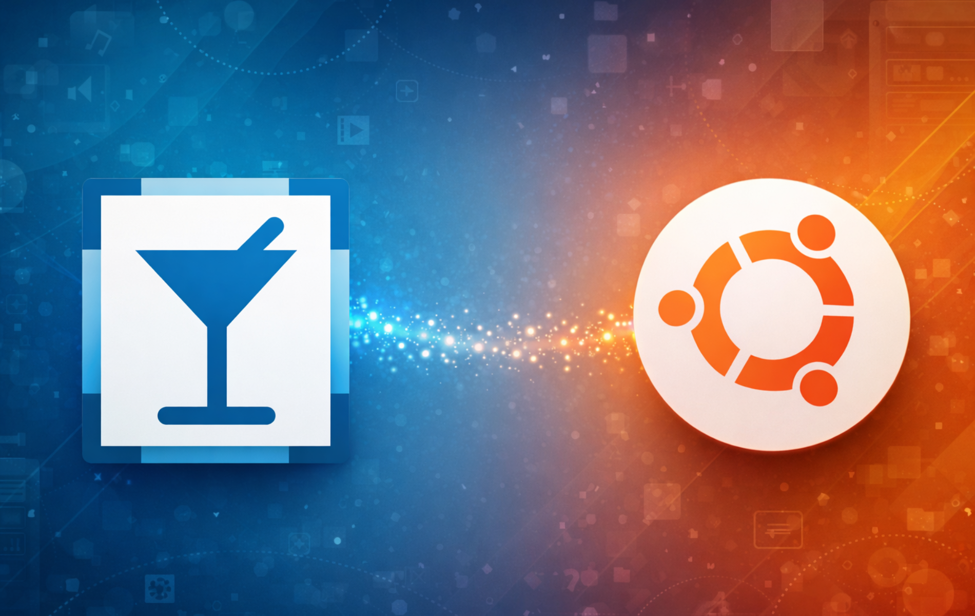 Nomacs image viewer logo next to the Ubuntu logo on a blue and orange gradient