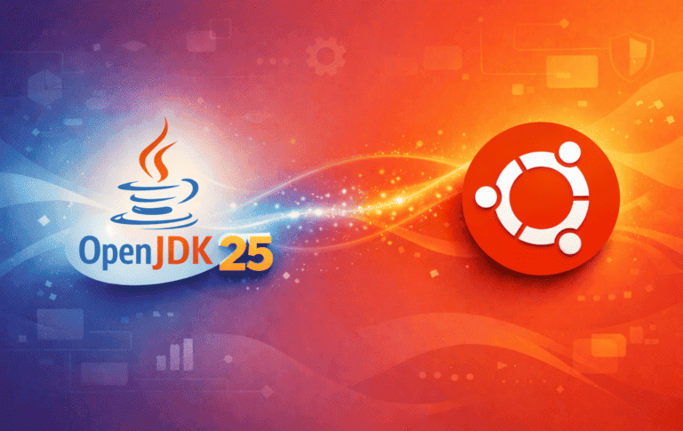 OpenJDK 25 logo with Java cup icon alongside Ubuntu logo on gradient background