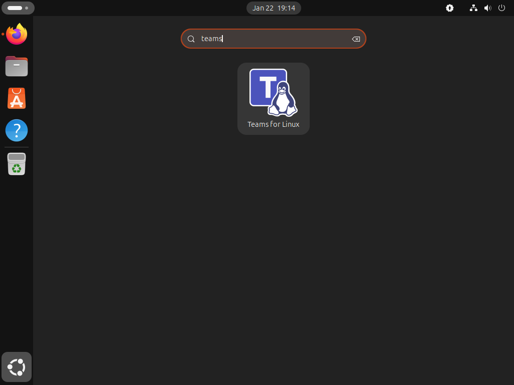 Teams for Linux application icon appearing in Ubuntu GNOME application menu search