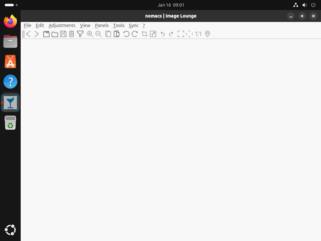 Nomacs Image Lounge main window with menu bar and toolbar