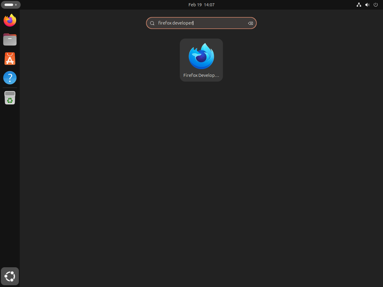 Firefox Developer Edition icon in the Ubuntu applications menu after installation