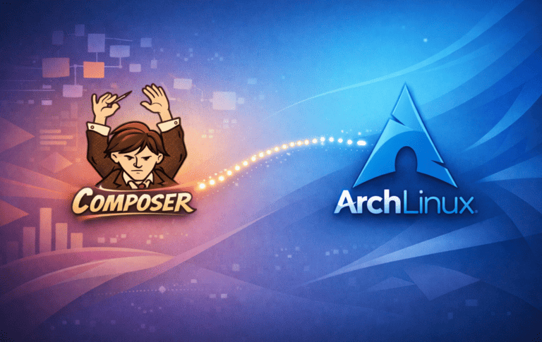 Composer and Arch Linux logos representing PHP dependency management on Arch