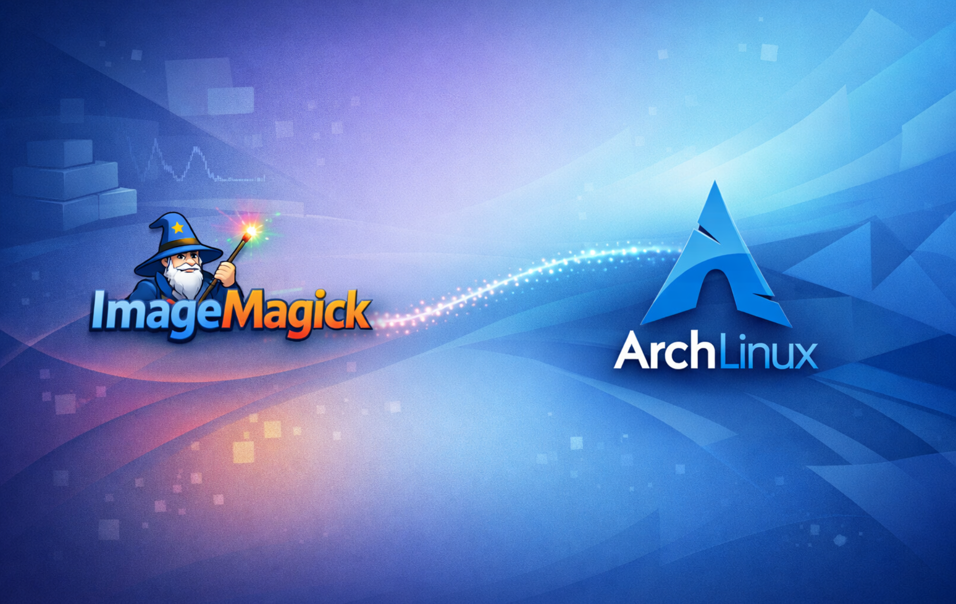 ImageMagick wizard mascot and Arch Linux logo representing command-line image processing setup