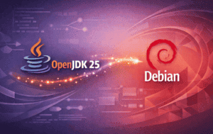 OpenJDK 25 and Debian logos representing Java development kit installation on Debian Linux