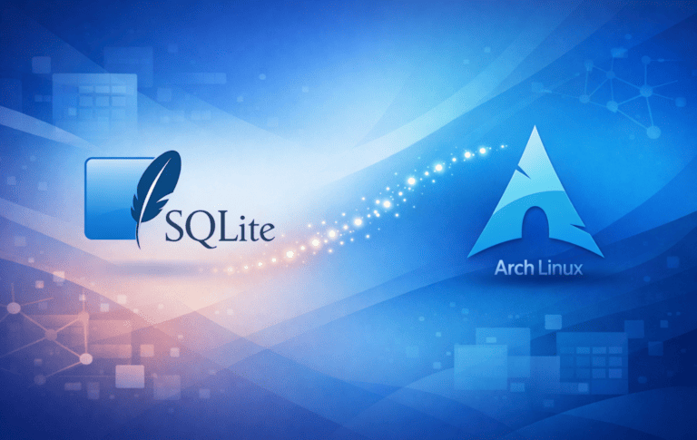 SQLite database logo and Arch Linux logo representing embedded database deployment on Arch