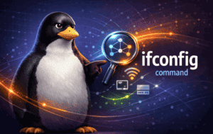 ifconfig and net-tools logos representing network interface configuration on Linux