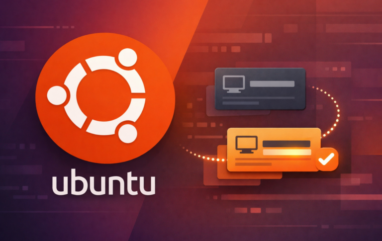 Ubuntu logo with system cards representing hostname changes and system identity on Ubuntu