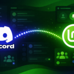 Discord and Linux Mint logos connected across a blue and green chat-themed background