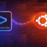 Gemini CLI logo beside the Ubuntu logo over a terminal and developer interface background