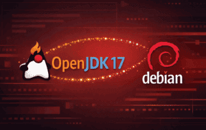 Java mascot, OpenJDK text, and Debian logo representing OpenJDK installation on Debian Linux