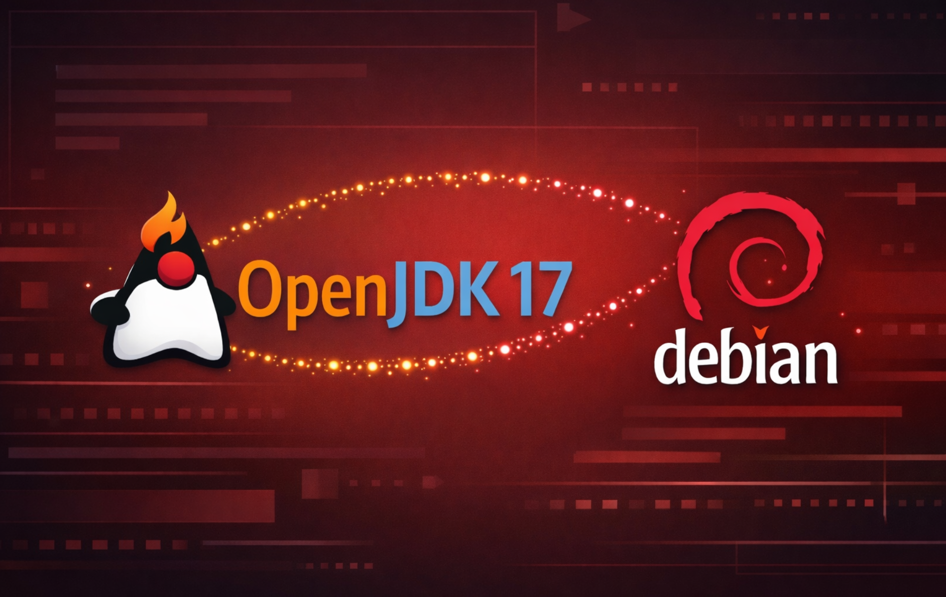 Java mascot, OpenJDK text, and Debian logo representing OpenJDK installation on Debian Linux